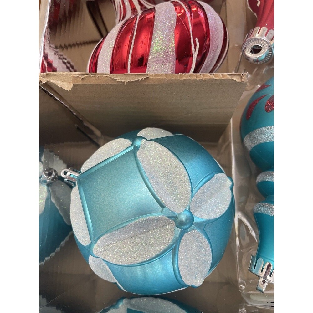 Martha Stewart Living Jumbo 8pc Ornament Set Blue Red Silver Glitter Christmas - Picture 6 of 14